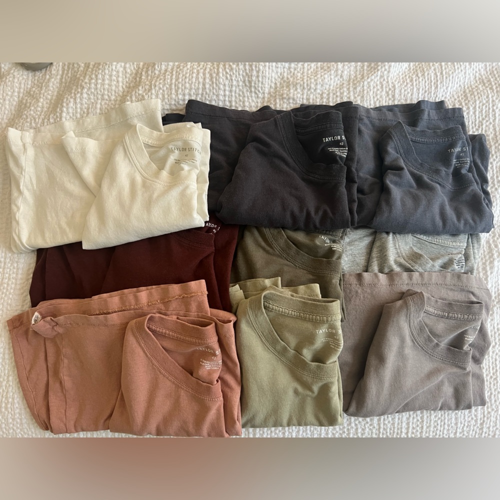 9 Taylor Stitch Tees. All size Large (42) Selling altogether as bundle.
